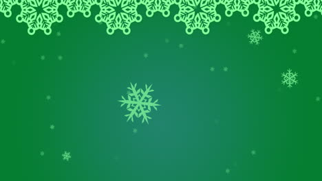Animation-of-snowflakes-icons-floating-against-green-gradient-background-with-copy-space