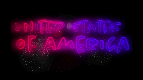Animation-Des-Textes-Der-Vereinigten-Staaten-Von-Amerika-Und-Des-Feuerwerks-Auf-Schwarzem-Hintergrund