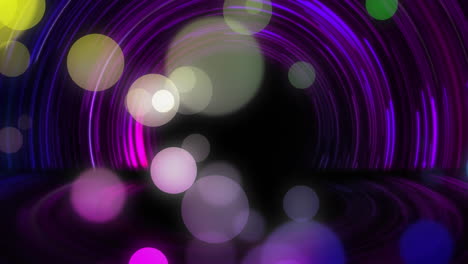 Animation-of-illuminated-lens-flares-over-circular-tunnel-against-black-background