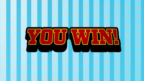 Animation-Von-„You-Win“-Text-über-Einer-Retro-Sprechblase-Vor-Blau-Gestreiftem-Hintergrund