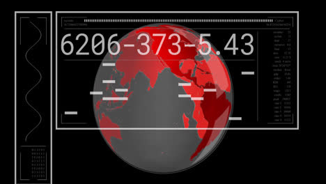 Animation-Der-Schnittstelle-Zur-Datenverarbeitung-über-Einem-Sich-Drehenden-Globus-Vor-Schwarzem-Hintergrund