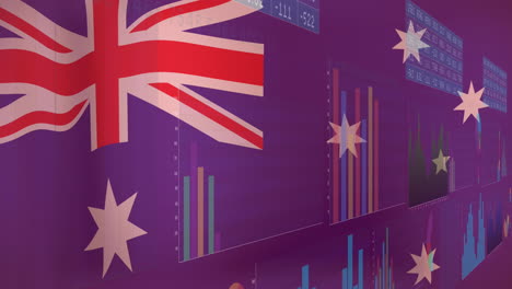 Animation-of-interface-with-data-processing-against-waving-australia-flag-background