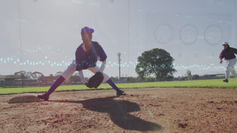 Animation-of-data-processing-over-diverse-female-baseball-players