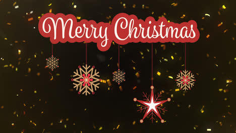 Animation-of-merry-christmas-text-and-christmas-decoration-over-confetti-on-black-background