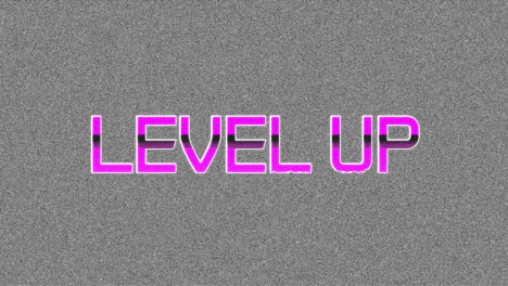 Animation-of-level-up-text-banner-against-tv-static-background