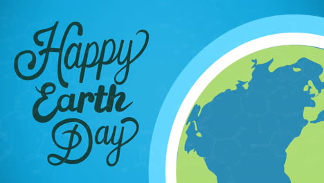 Animation-of-happy-earth-day-text-with-circles-around-globe-against-blue-background