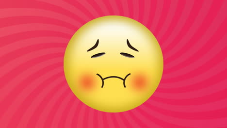 Animation-Eines-Emoji-Mit-Angewidertem-Gesicht-über-Radialen-Strahlen-In-Einem-Nahtlosen-Muster-Vor-Rosa-Hintergrund