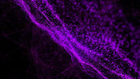 Animation-of-purple-glowing-digital-waves-moving-against-black-background-with-copy-space