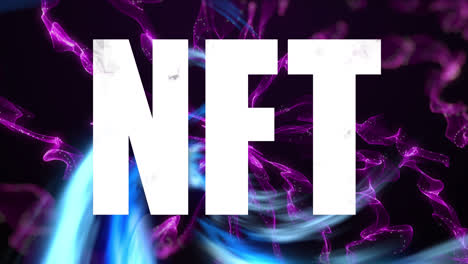Animation-of-nft-text-over-blue-and-purple-light-trails