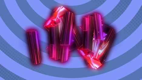 Animation-Von-Leuchtenden-Rosa-Kristallen-über-Blauen-Radialstrahlen-In-Nahtlosem-Muster-Auf-Blauem-Hintergrund