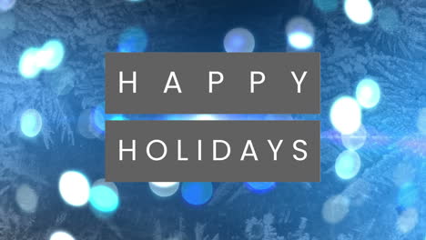 Animation-Eines-Textes-Mit-Dem-Titel-„Frohe-Feiertage“-über-Leuchtenden-Lichtpunkten-Und-Schneeflocken-Vor-Blauem-Hintergrund