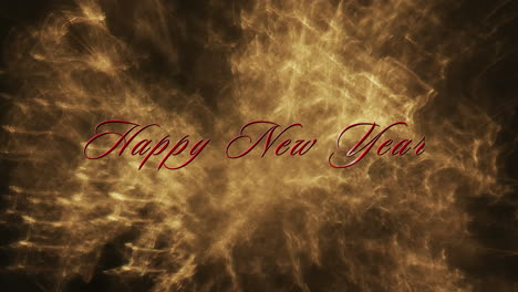 Animation-of-happy-new-year-text-over-yellow-light-trails-background