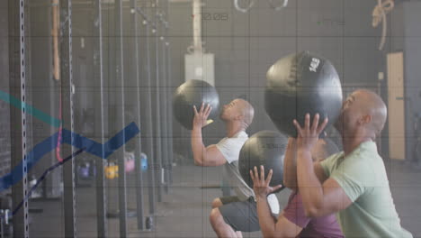 Animation-of-graph-processing-data-over-diverse-male-group-cross-training-with-medicine-balls-at-gym