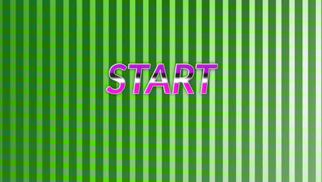 Animation-of-glitch-effect-over-start-text-banner-against-green-striped-background