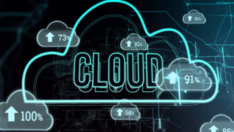 Animation-of-cloud-text-over-data-processing-on-black-background