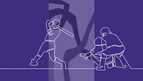 Animation-of-drawing-of-male-baseball-players-and-shapes-on-blue-background