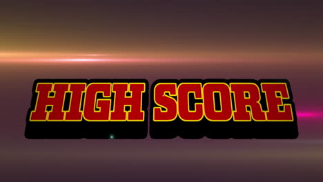 Animation-of-high-score-text-over-retro-speech-bubble-against-glowing-light-trails