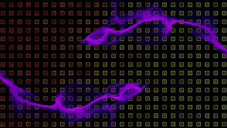 Animation-of-glowing-purple-particles-over-rows-of-shapes