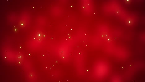 Glowing-white-christmas-light-particles-moving-across-red-bokeh-background