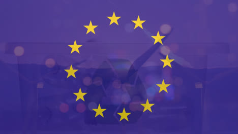 Animation-Der-Verarbeitung-Finanzieller-Daten-über-Der-UE-Flagge