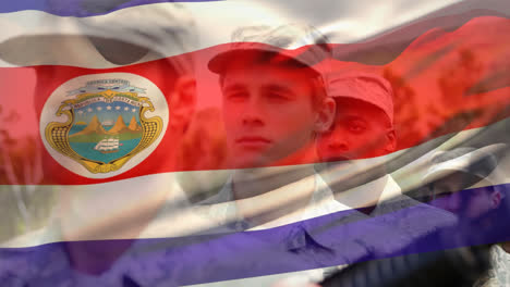 Animación-De-La-Bandera-De-Costa-Rica-Sobre-Diversos-Soldados-Masculinos.