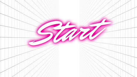 Animation-of-neon-pink-start-text-banner-over-grid-network-against-white-background