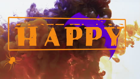Animation-Von-Happy-Halloween-Text-Und-Violettem-Rauch-Auf-Weißem-Hintergrund