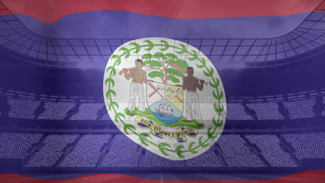 Animation-Der-Wehenden-Flagge-Von-Belize-über-Einem-Sportstadion