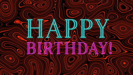 Animation-of-neon-happy-birthday-text-over-abstract-red-kaleidoscope-pattern-on-black-background