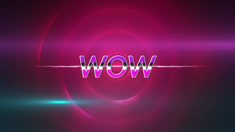 Animation-of-wow-blue-text-over-glowing-red-circles