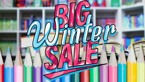 Animation-of-big-winter-sale-text-over-colour-pencils