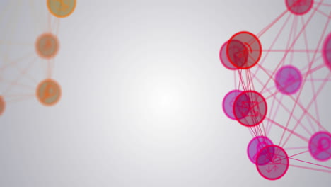 Animation-Von-Rosa-Und-Gelben-Netzwerken-Von-Mediensymbolen,-Die-Auf-Weißem-Hintergrund-Schweben