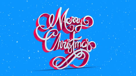 Animation-of-snow-falling-over-merry-christmas-banner-against-blue-background