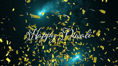 Animation-of-gold-confetti-falling-over-happy-divali-text-and-shooting-stars-on-black-background