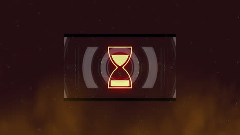 Animation-of-hourglass-symbols-spinning-over-dark-background