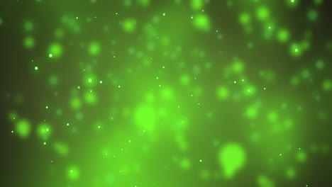 Glowing-green-christmas-light-particles-and-bokeh-lights-moving-on-dark-background