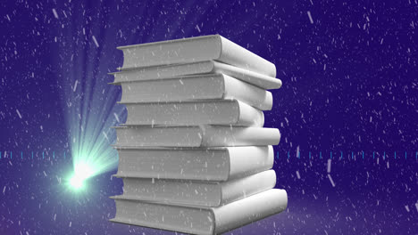 Animation-of-falling-snow-over-white-books