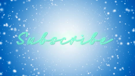 Animation-of-green-subscribe-text-over-glowing-spots-on-blue-background