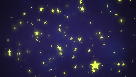 Luces-De-Estrellas-Navideñas-Amarillas-Brillantes-Moviéndose-Sobre-Fondo-Azul-Oscuro