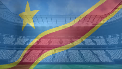 Animación-De-La-Bandera-Ondeante-De-La-República-Democrática-Del-Congo-Sobre-El-Estadio-Deportivo