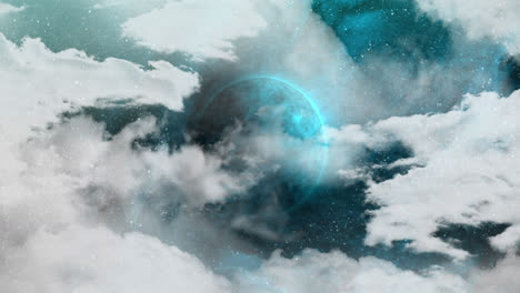 Animation-of-blue-planet-over-sky-and-clouds