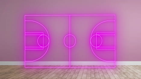 Animation-Eines-Neonfarbenen-Basketballplatzes-Auf-Beigem-Hintergrund