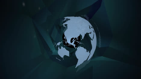Animation-of-globe-with-world-map-over-digital-space-with-shapes