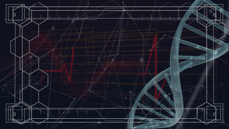 Animation-Wissenschaftlicher-Daten,-DNA-Und-Verbindungen-Auf-Schwarzem-Hintergrund