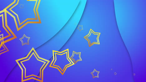 Animation-Von-Goldenen-Sternen,-Die-über-Einem-Abstrakten-Strukturierten-Muster-Mit-Blauem-Farbverlauf-Hintergrund-Schweben