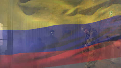 Animation-of-flag-of-colombia-over-diverse-male-soldiers