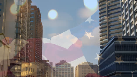 Animation-of-usa-flag-over-office-buildings