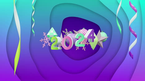 Animation-Von-Weihnachtsdekorationen-Und-Dem-Jahr-2024-Auf-Blauem-Hintergrund