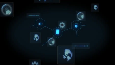 Animation-of-medical-icons-with-data-processing-on-black-background