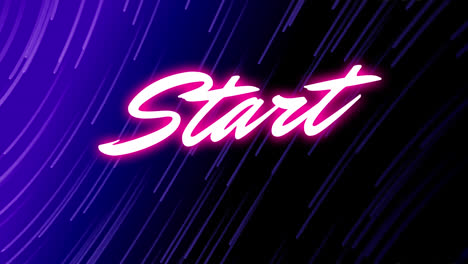 Animation-of-neon-start-text-banner-against-light-trails-moving-against-blue-gradient-background